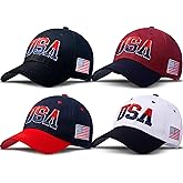 Zhanmai 4 Pieces Usa Hats for Men American Flag Baseball Cap Usa Flag Patriotic Tactical Hat Adjustable Embroidered Dad Hat for Men Women Teens