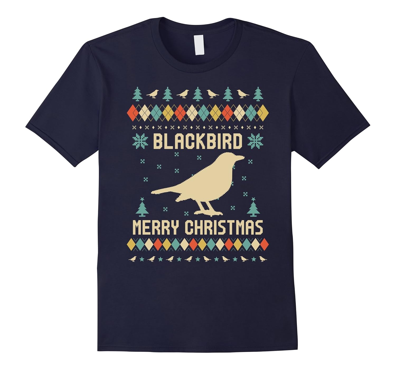 Blackbird Christmas T-shirt, Sweater Vintage Retro T-shirt-Rose