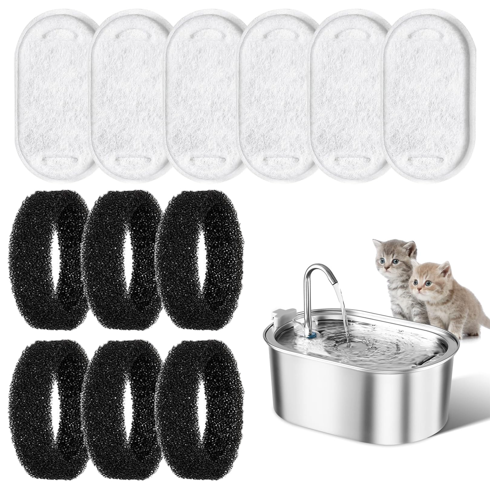 Fresh & Clean Water for Cats - 12 PCS Cat Fountain Filters Set - Activated Carbon and Foam Filters,Replacement for 3.2L/2L Cat Water Fountain - Reduce Odors and Impurities - Pet Water Fountain Filter
