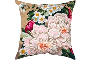 Brvsk Peonies Needlepoint Kit. Throw Pillow 16×16 Inches. Printed Tapestry Canvas, European Quality