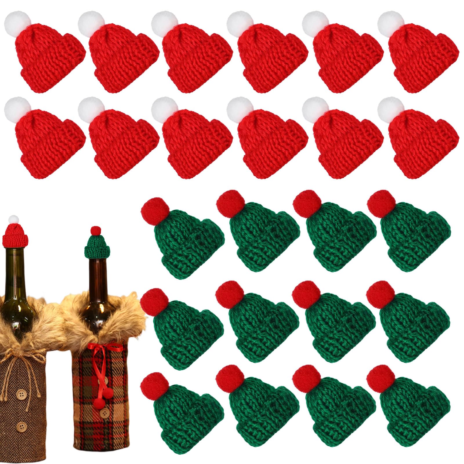 YIAJIA 24Pcs Christmas Mini Knitting Hats Christmas Decorations Craft Knitting Hats Doll Craft Hat Mini Wool Hat for Christmas Ornaments DIY Art and Craft