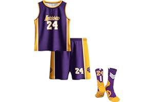 Hjshfue Kids Basketball Jerseys #24 Mesh Sleeveless Tank Top Shorts Socks for Boys Girls 3PC Athletic Training Uniforms