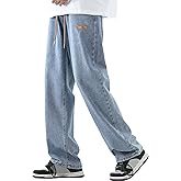 DOSLAVIDA Men's Regular Fit Straight Leg Jeans Casual Drawstring Elastic Waist Denim Pants Lightweight Carpenter Jean