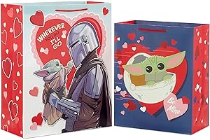 Hallmark Star Wars The Mandalorian Valentine's Day Gift Bag Set (2 Bags: 1 Large 13", 1 Extra Large 15") Grogu, Baby Yoda, for Kids, Husbands, Fans