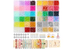 DISHIO Glass Beads for Bracelets Jewelry Making 1100PCS 40 Colors 8mm Crystal Beads for Jewelry Making Bracelets Round Beads for Bracelets 2 Box Glass Beads for Girls DIY Crafts Bracelet Making Kit