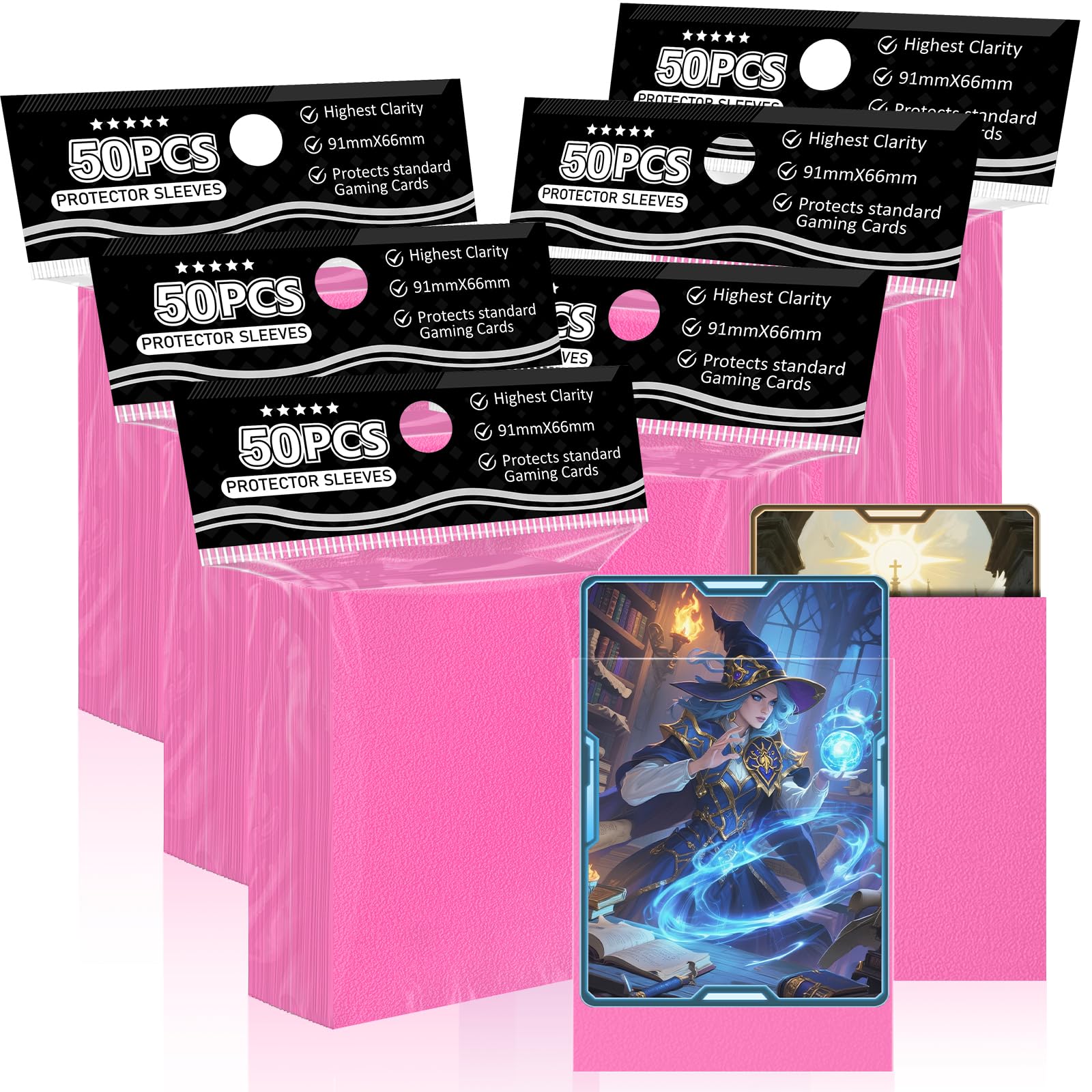 Trading Card Sleeves Perfect Fit TCG Matte Sleeves,Soft Sports Card Protector for Photocard Easy to Shuffle and Stack While Playing Card Game,Standard TCG Card Sleeves (Pink, 300)