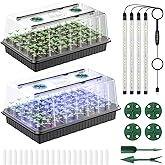 Pawfly Seed Starter Trays, 2 Pack 80 Cells Seed Starter Kit with Adjustable Grow Light Bars & 3.5" Humidity Domes, Seeding Tray with Lids, Reusable Plant Germination Trays for Seed Starting