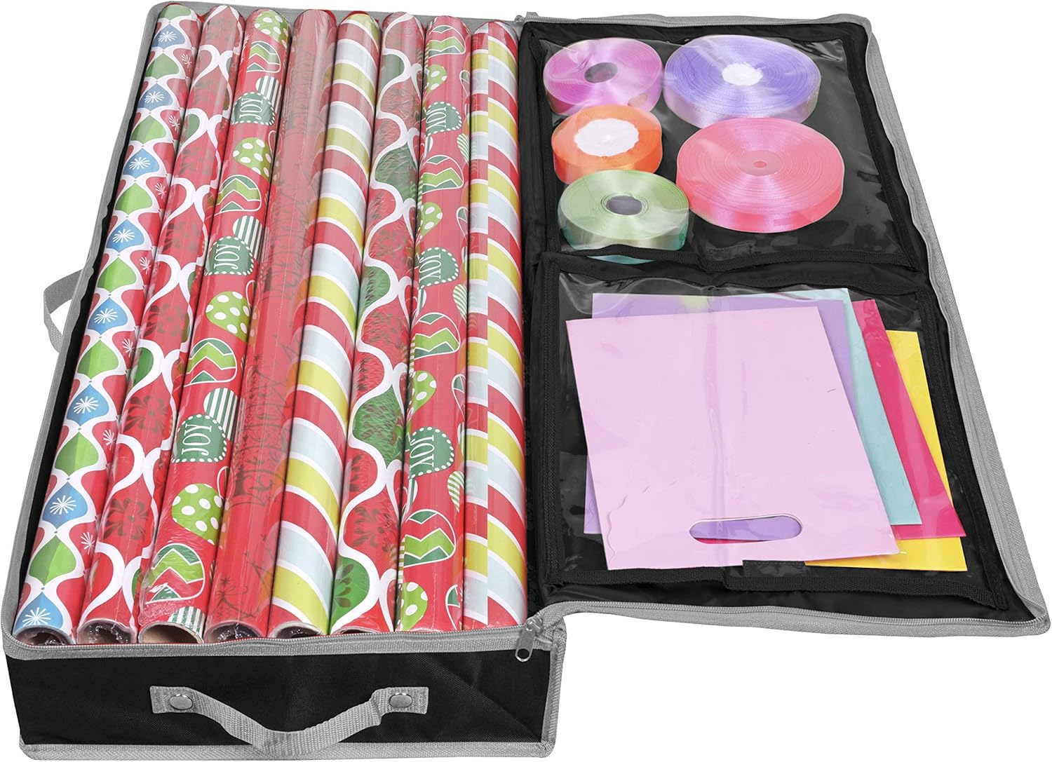 Primode Storage Organizer for 30 Inch Wrapping Paper, Gift Wrap, Ribbon and Bows, 31”x 13.5”x 4.5”, Durable 600D Oxford Material (Black)