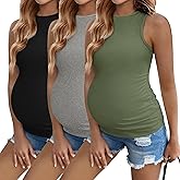 Ekouaer Women Maternity Tank Tops 3 Packs Crew Neck Ribbed Pregnancy Shirts Mama Clothes