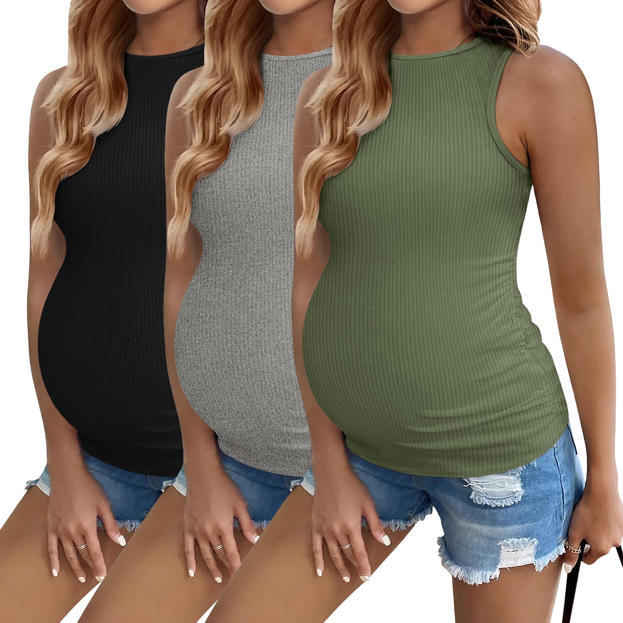 Photo 1 of **GRAY SHIRT MISSING ****
Ekouaer Women Maternity Tank Top Pregnancy Shirts Ribbed Sleeveless Side Ruched Mama Clothes S