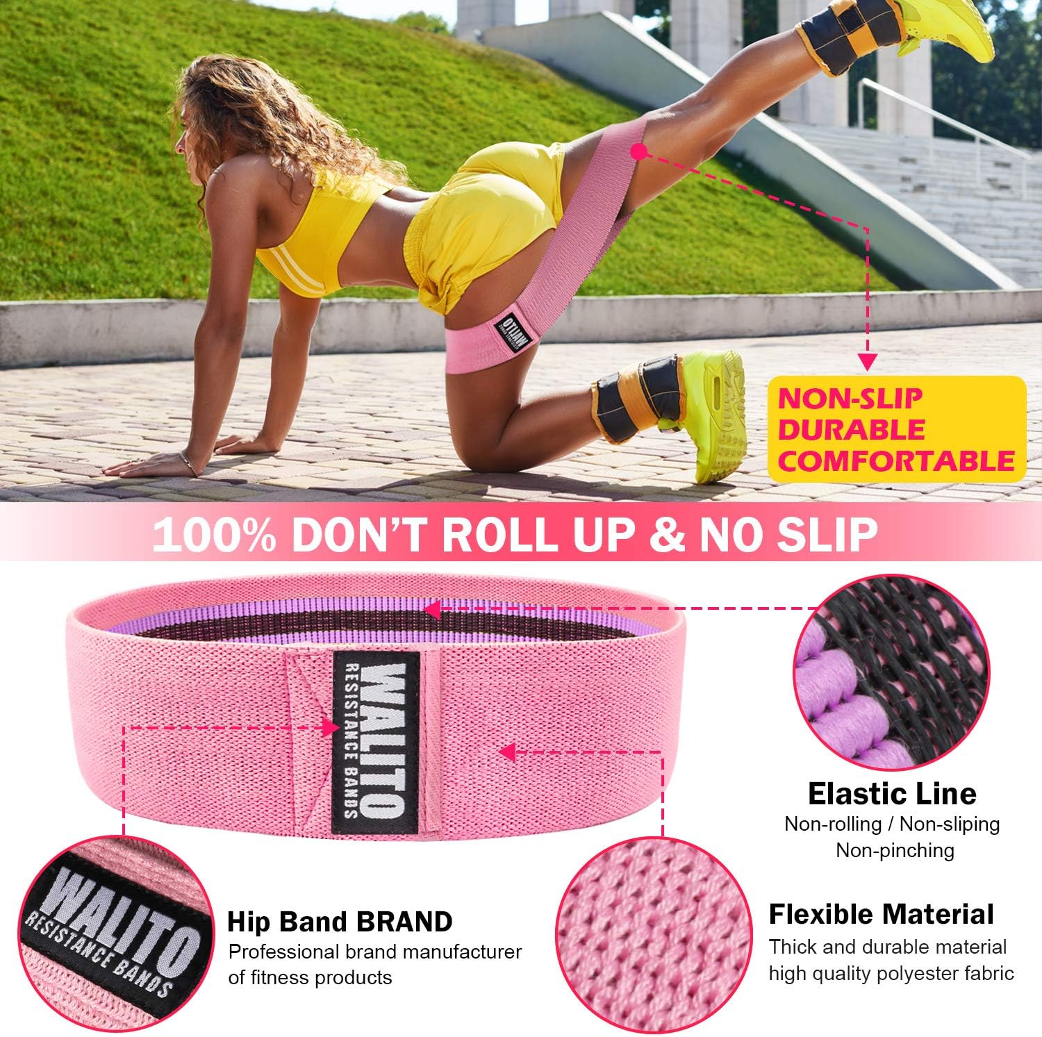 Walito Resistance Bands for Legs and Butt, Exercise Bands Set Booty Bands Hip Bands Wide Workout Bands Sports Fitness Bands Resistance Loops Band Anti Slip Elastic (Set 3) : Sports & Outdoors