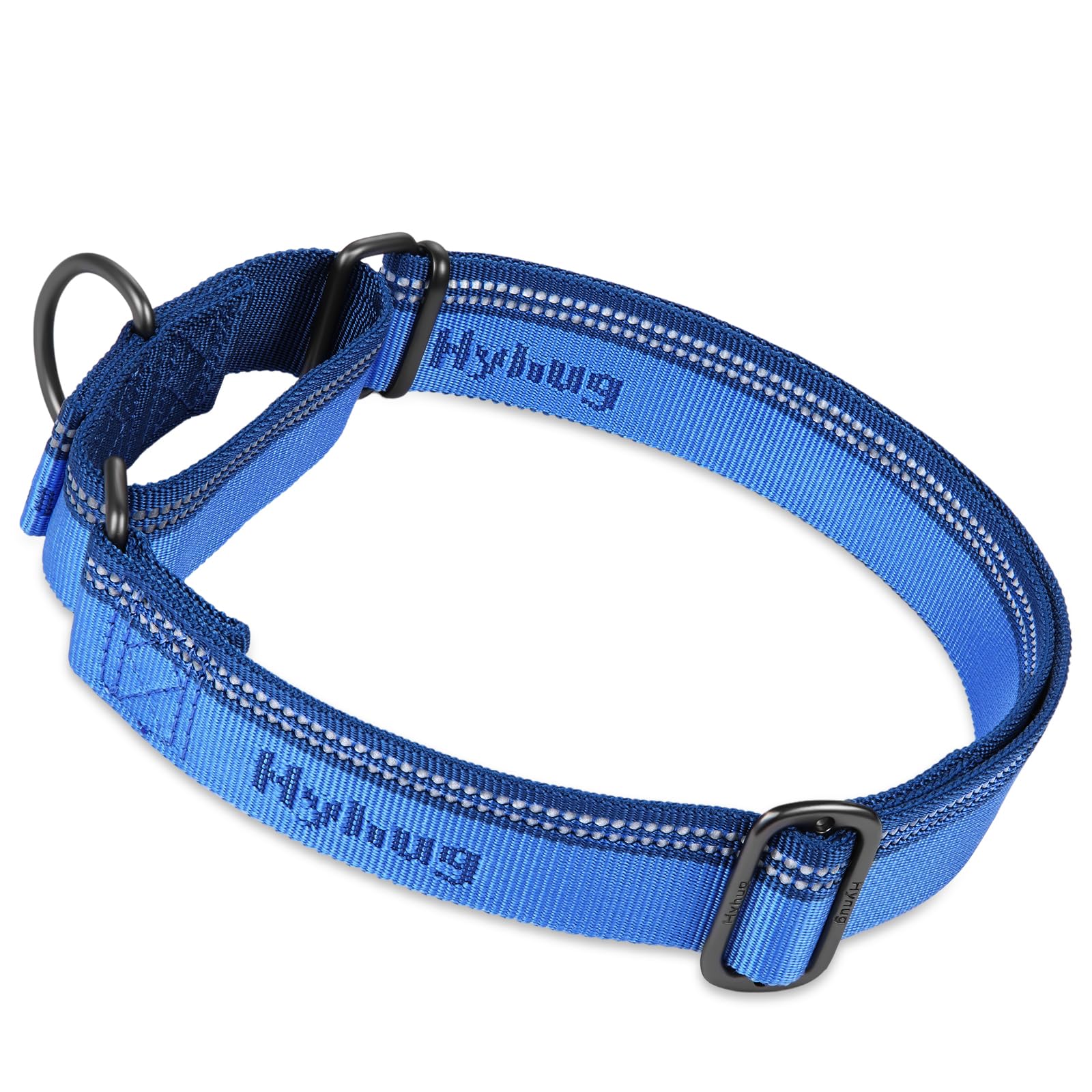 Hyhug Design Strong 3M Reflective Strip Double Color Nylon Jacquard Weave Webbing Martingale Dog Collar, Comfy Adjustable Safety, Durable Soft Breathable, Safe Night Walk. (Classic Blue, Medium)