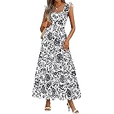 BTFBM Spring Dresses for Women 2026 Sleeveless Boho Floral Maxi Wedding Guest Dress Beach Vacation Clothes with Pockets