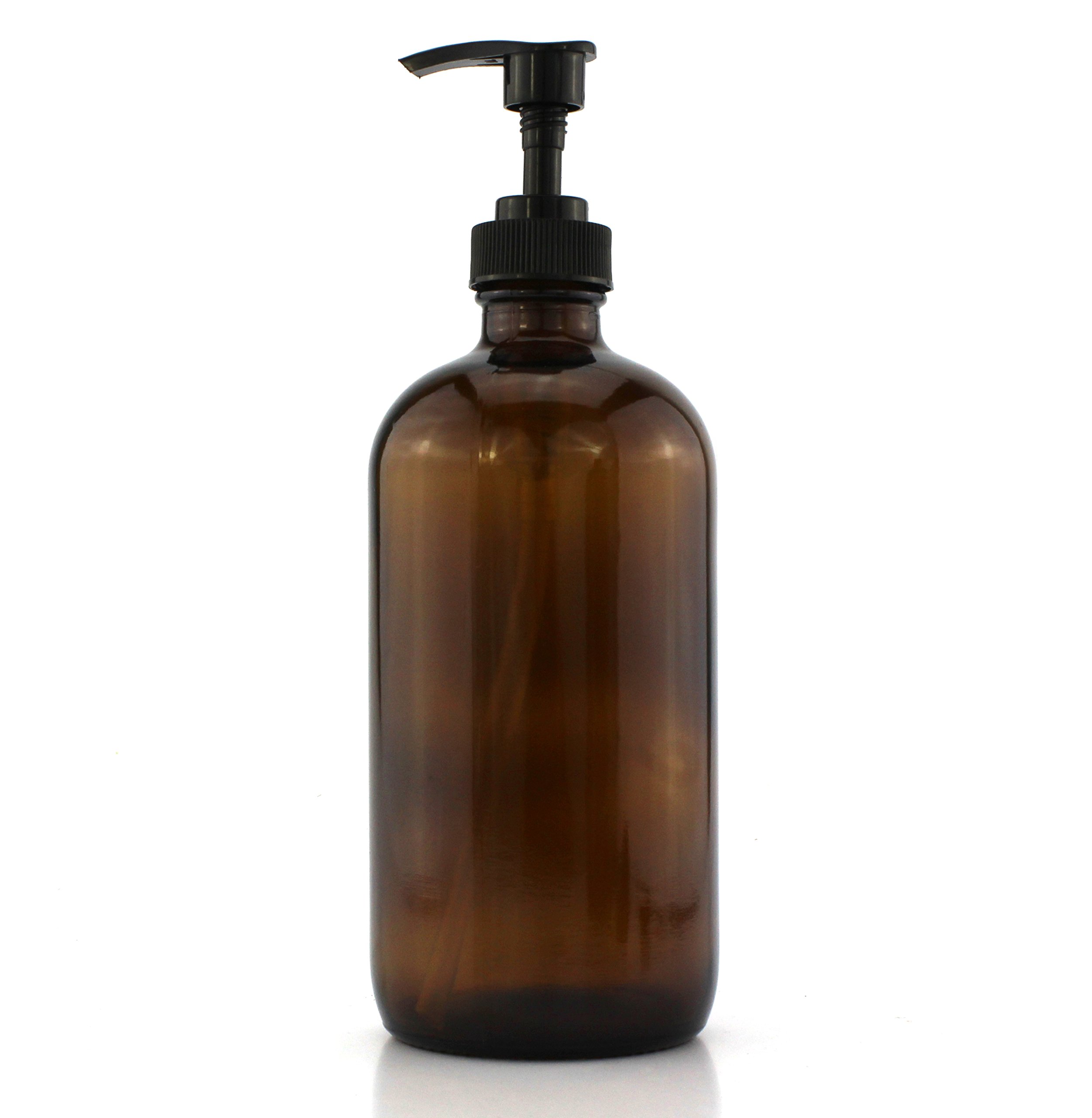 16Ounce Amber Glass Bottles w/Pump Dispensers (2Pack); Refillable