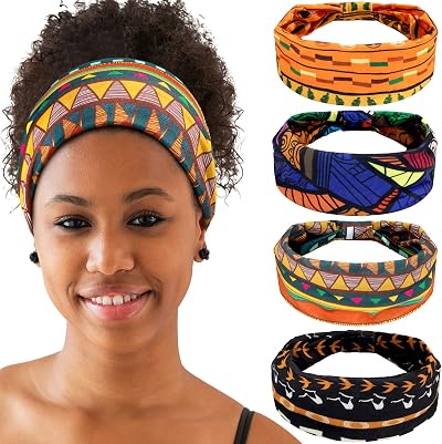 WILLBOND 4 Pcs African Headbands Vintage Silk Muslin Wide Knit Hair Band
