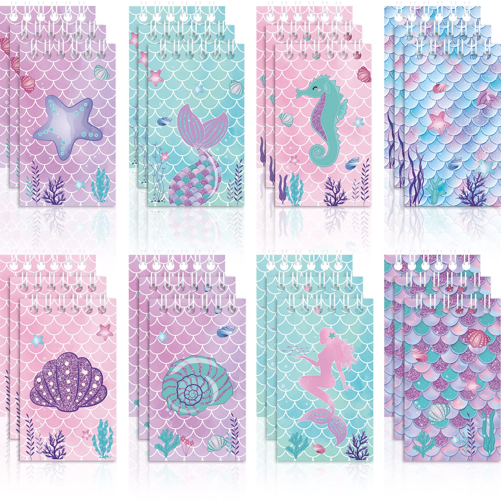Dianelhall 24 Pcs Mini Mermaid Notebooks Bulk for Mermaid Party Favors Small Ocean Animal Notepads Under The Sea Birthday Party Supplies Student School Office Gifts Goodie Bag Stuffers