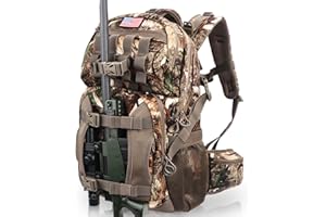MoiShow Hunting Backpack, Camo Hunting Backpacks & duffle Bags, Water-resistant Long-Lasting Large Capacity Bow Backpack Hunting Pack For Hunting Gear Accessories (Stealth Reed Camo)