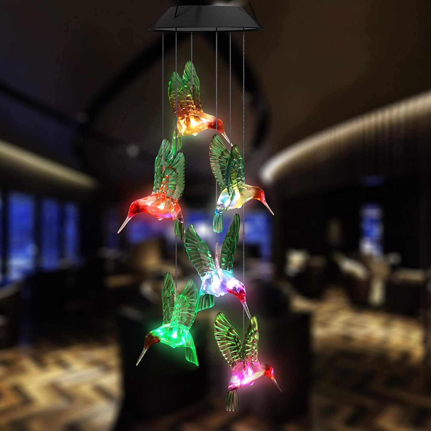 Topspeeder LED Solar Hummingbird Wind Chime, Changing Color Waterproof Six Hummingbird Wind Chimes for Home Party Night Garden Decoration (Green Hummingbird Birds) : Garden & Outdoor