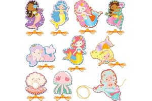 Pajean 10 Pieces Kids Animal Lacing Cards Cardboard Sewing Cards Sturdy Double Sided Lacing Playing Games for Children Developing Imagination Education Supplies(Mermaid Style)