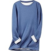 Flygo Women's Winter Warm Sherpa Lined Fleece Crewneck Sweatshirt Pullover Loungewear Tunic Tops