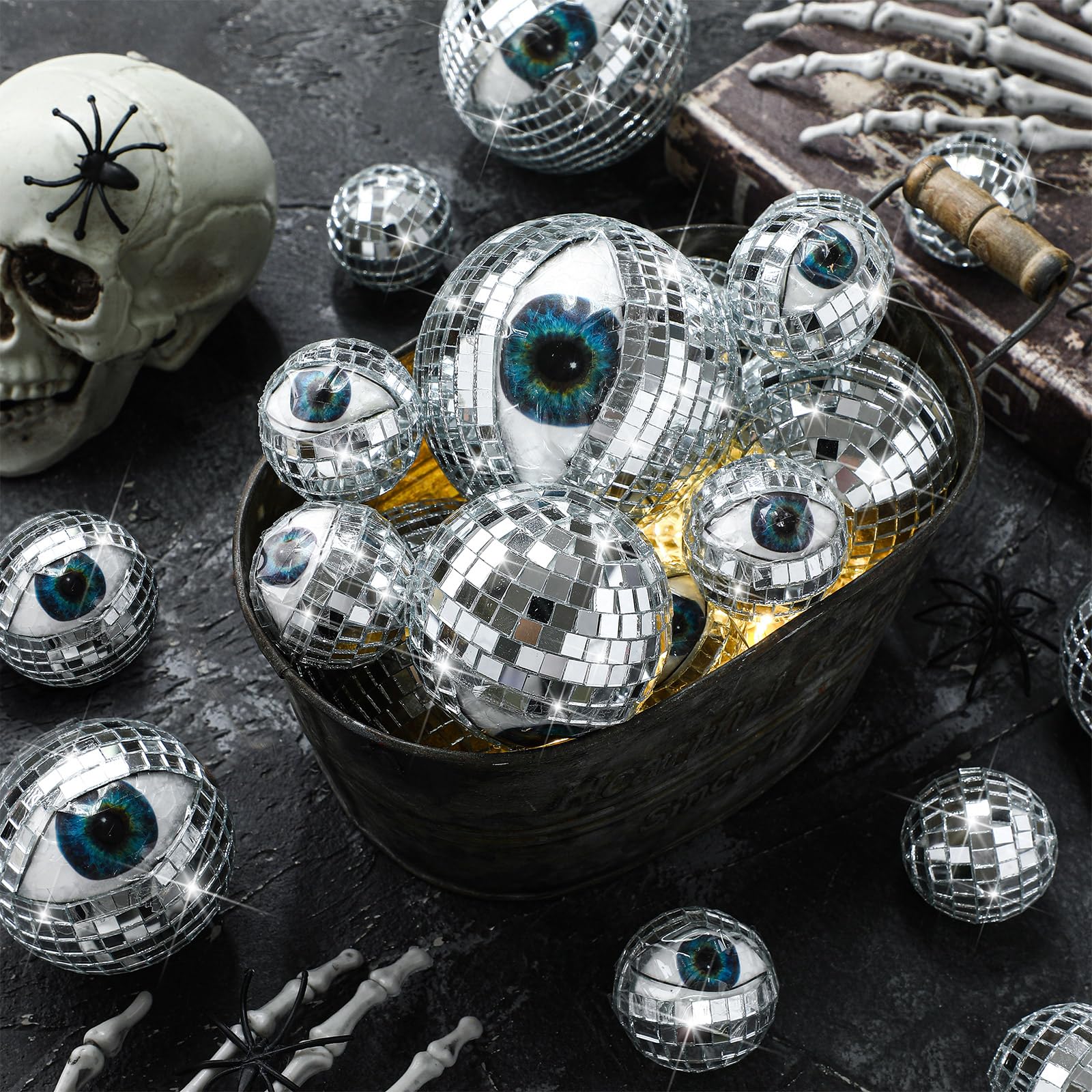 Photo 1 of Geelin 20 Pcs Silver Disco Eyeballs Foam Glitter Eye Ball Halloween Decorations for Decorating Artificial Fall Decor Farmhouse Decorations for Table Centerpiece Party Decor, 3 Sizes