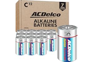 POWERMAX ACDelco 12-Count C Batteries, Maximum Power Super Alkaline Battery for Home and Office, 7-Year Shelf Life, Recloseable Packaging