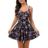 Halcurt Women's One Piece Swimsuit with Skirt Ruched Ruffle Tummy Control Swim Dress Bating Suit