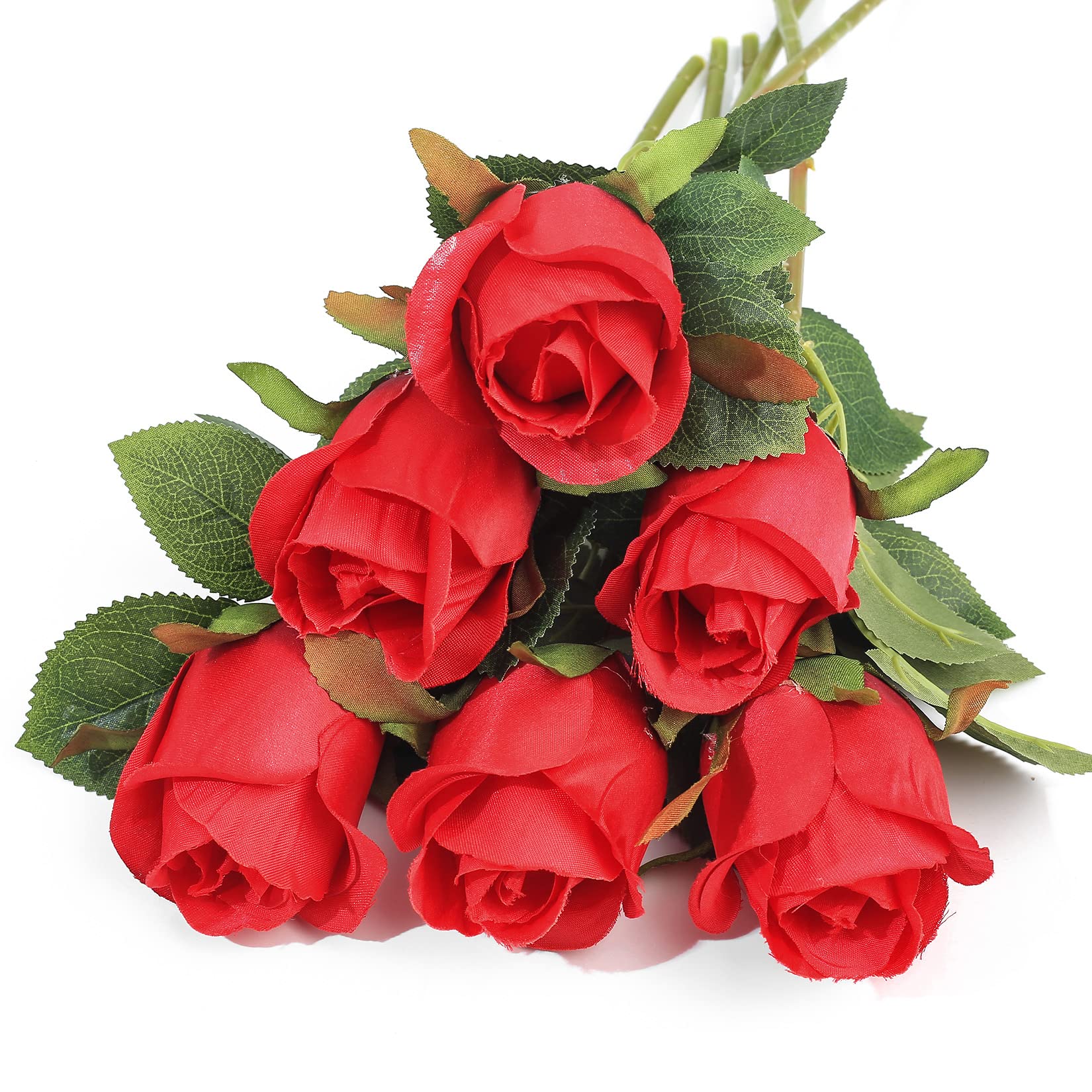 PanBeiQi 6 Pcs Artificial Roses, Single Stem Silk Faux Flowers, Realistic Red Bouquets for Wedding Floral Arrangements Home Party Centerpiece Decoration (6, Red Rose - 6)
