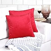 ACCENTHOME Velvet Throw Pillow Cover 18x18 Inch (Pack of 2) Decorative Cushion Case for Couch Sofa Bedroom Car | Soft Silky Pillowcases Cozy Home Decor | Luxury Farmhouse Solid Red Pillow Covers