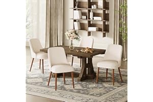 MALOL Dining Chairs Set of 4, Upholstered Dining Room Chair with Wood Legs, High-Back Padded Kitchen Chairs for Dining Room/Restaurant/Cafe, Beige