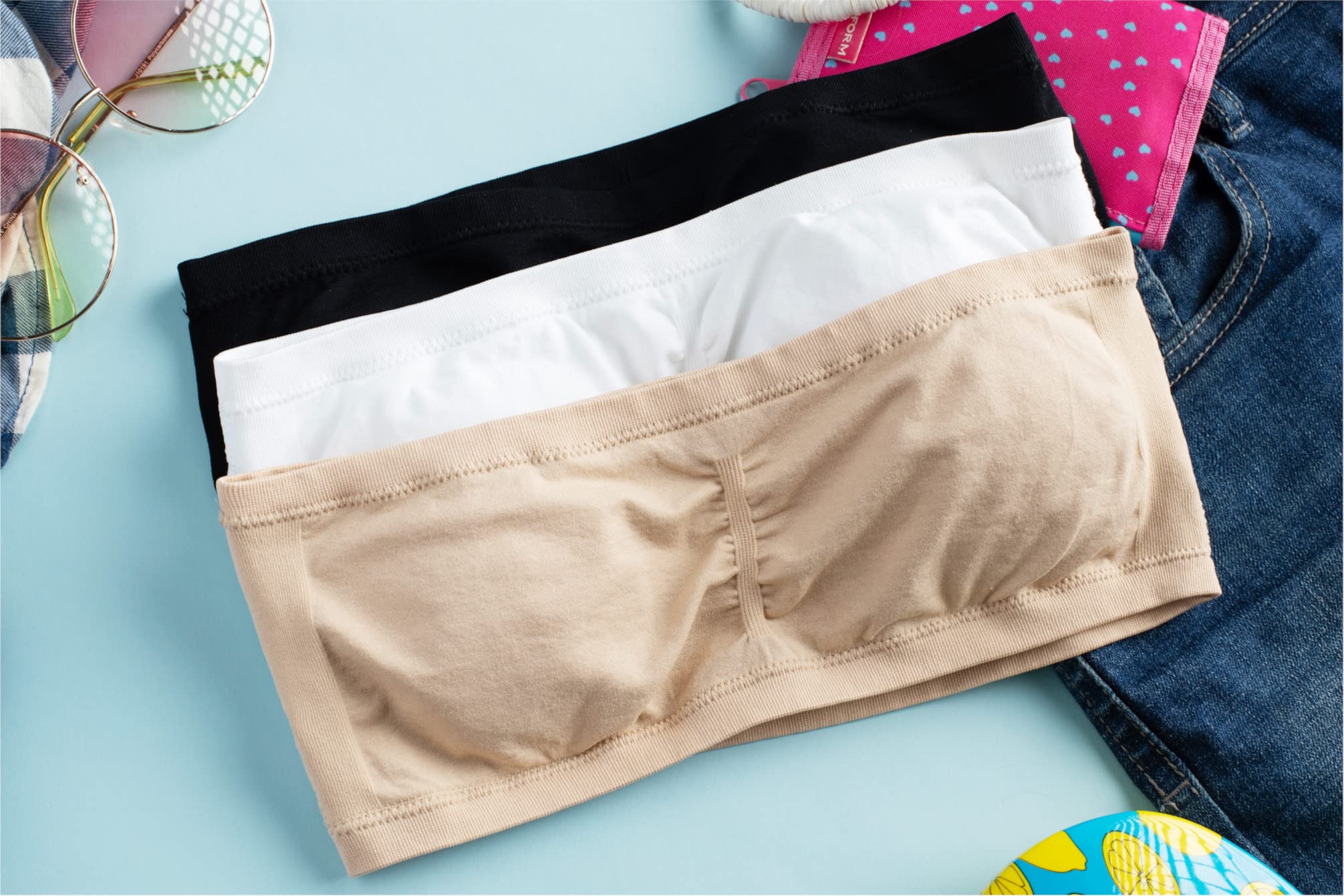 Popular Girl's Bandeau Bra with Removable Padding - Strapless Tube Bra for Girls and Teens, Seamless