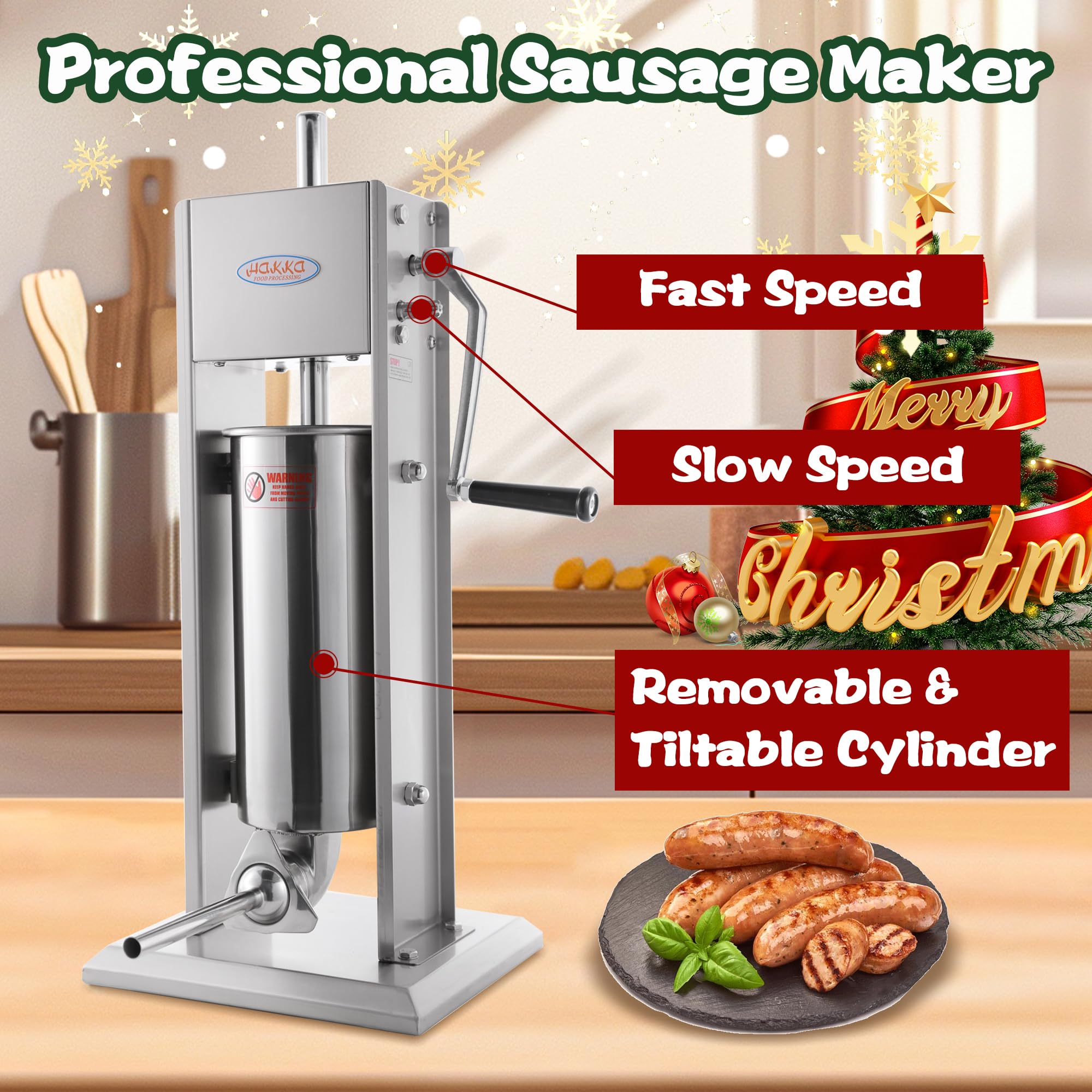 Hakka 11 Lb/5 L Sausage Stuffer 2 Speed Stainless Steel Vertical Sausage Maker