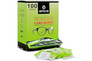 OPTIX 55 Eyeglass Cleaner Lens Wipes - 100 Pre-Moistened Individual Wrapped Eye Glasses Cleaning Wipes | Glasses Cleaner Safely Cleans Glasses, Sunglasses, Phone Screen, Electronics & Camera Lense| Streak-Free