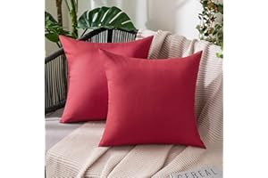 MIULEE Pack of 2 Decorative Outdoor Solid Waterproof Throw Pillow Covers Linen Garden Farmhouse Cushion Cases for Patio Tent Balcony Couch Sofa 20x20 inch Red