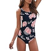 Athletic One Piece Swimsuit Women Modest Criss Cross Back Bathing Suit Quick Dry Full Coverage Swim Suit