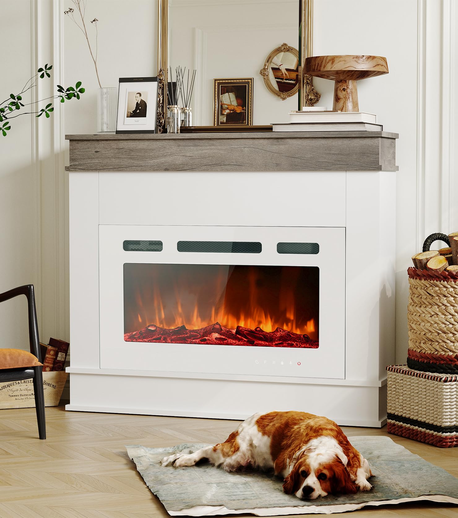 Maxhonor Chimenea eléctrica con insertos, calentador independiente para la sala de estar, chimenea flotante con 12 colores LED con leños y piedras, 1500 W/750 W (50 pulgadas con repisa, blanco) Maxhonor Chimenea eléctrica con insertos, calentador independiente para la sala de estar, chimenea flotante con 12 colores LED con leños y piedras, 1500 W/750 W (50 pulgadas con repisa, blanco)