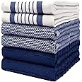 Premium Kitchen Towels 20”x 28”- 6 Pack | Large Cotton Kitchen Towels | Hand Towels for Kitchen | Flat & Terry Towel | Dish Towels | Highly Absorbent Tea Towel with Hanging Loop | Navy Blue Striped