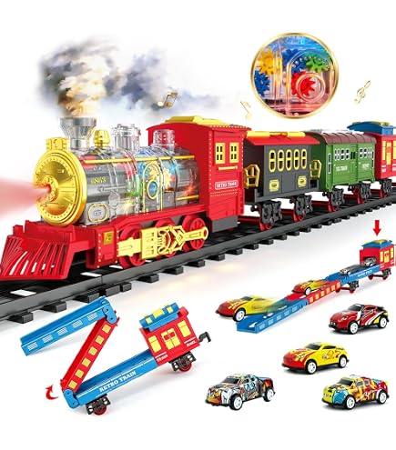 Lopolltty Ensemble de train électrique en alliage, locomotive à vapeur avec chariot et longue piste, cadeaux d'anniversaire pour adolescents (modèle 22920/vert foncé