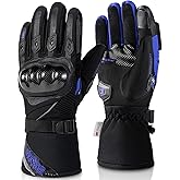 BORLENI Winter Motorcycle Gloves for Men, CE Level 1 KP Protection, Touchscreen Windproof Waterproof Warm Riding Gloves with Carbon Fiber Shell for Cold Weather