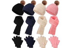 Liitrsh 4 Sets Kids Winter Hat Gloves Scarf Set Girls Boys Knit Hat Long Scarf Snow Gloves Outdoor for Toddler