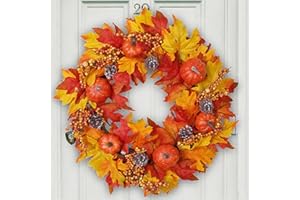 DiliComing Fall Wreath Front Door Wreath - 20 inch Fall Wreaths for Front Door, Autumn Wreaths with Pumpkin Maple Leavses for Indoor Outdoor Outside, Home Decor for Thanksgiving Harvest