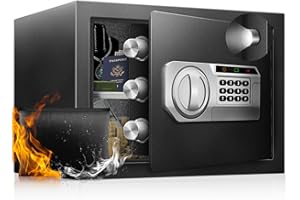 RETLLAS 1.5 Cu Ft Home Document Safe Box–Steel Electronic Digital Lock Box with External Battery Compartment & Backup Key, Letter-Size Fit, LED Light, Fusion-Bonded Needle-Felt Lining & Fireproof Bag