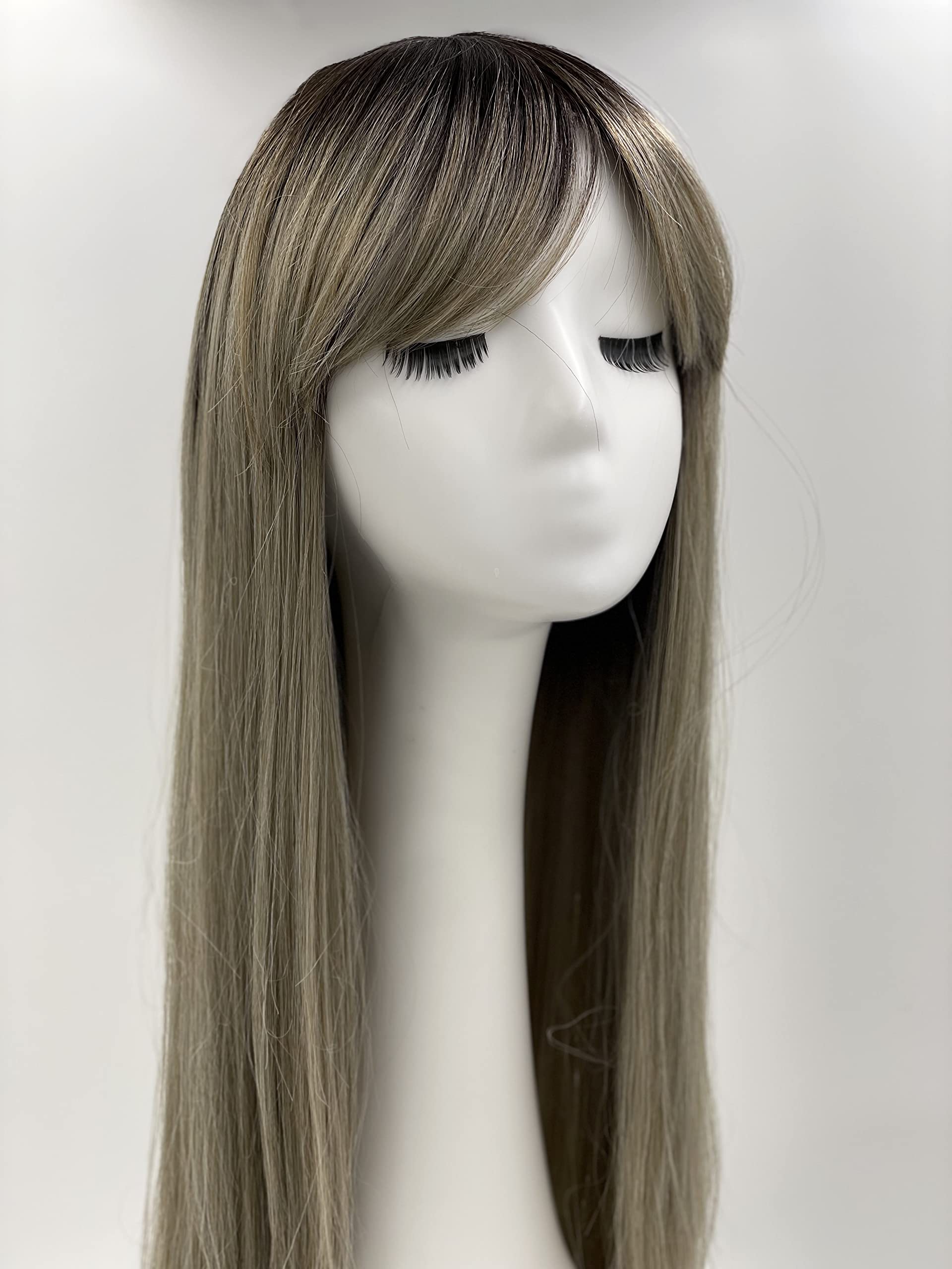 SLEEK Synthetic Long Straight Wig With Bang 34'' Straight wigs with 3 Combs in Non Lace Wig Can Be Heated-TT6/ASHBLON