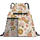 AYBELWG Drawstring Backpack Sports Gym Bag, Large String Swim Bag for Beach With Water Bottle Mesh Pocket, Cute Gym Sack with Zipper Pocket for Men Women Cute Pink Floral