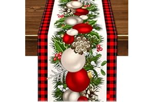 Nepnuser Black and Red Buffalo Check Plaid Christmas Table Runner 72 Inches Long Seasonal Winter Xmas Party Decoration Holiday Home Kitchen Dining Room Decor