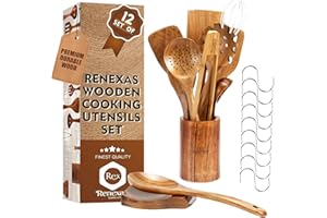 12 Pcs Wooden Utensils Set Teak Wood Cooking Spoons Nonstick Cookware Kitchen Spatula & Spoons