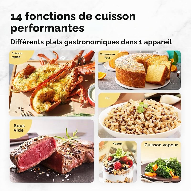 Autocuiseur Électrique Rapide 9-en-1, 12 Programmes Prédéfinis, Multicuiseur Inox Instantané, Pot Antiadhésif, Yaourtière, Cuiseur de Riz, Cuisson Lente, Sauté, Vapeur, 6L, Noir