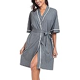 EA'S SECRET Women's 100% Cotton Summer Short Robes Lightweight Spa Robe Soft Knit Kimono Bathrobes with Pockets 1 PACK