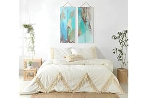 INDACORIFY 3 Pcs Boho Tassel Duvet Cover with Fringes Bedding Washed Duvet Cover Queen King Double Twin Custom Size Fringes Duvet Cover Boho Bedding (Full 80X90 Inches)