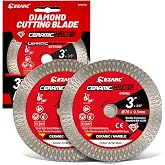 EZARC 3 Inch Super Thin Diamond Tile Blade, 3/8" Arbor, 2-Pack | Diamond Blades for Angle Grinder, Smooth Cuts, Chip-Free, Minimal Breakage, for Porcelain, Ceramic, Marble, Wet or Dry Cuts